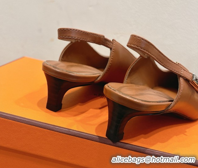 Good Looking Hermes Lover Slingback Pumps 4cm in Calfskin with Kelly Buckle Brown 2025 H252121