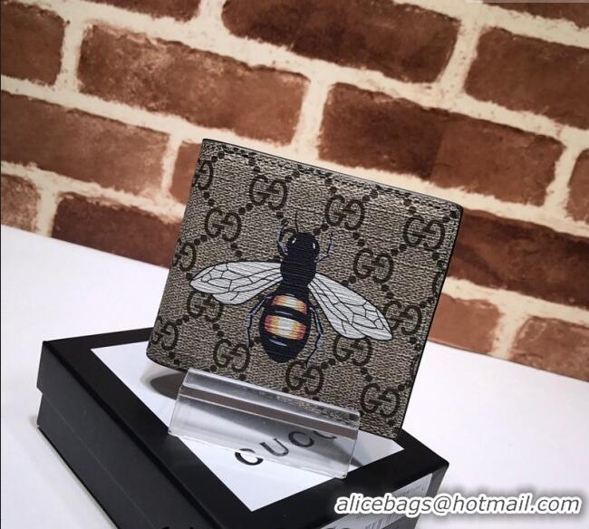 Modern Classic Gucci Bee Print GG Supreme Canvas Wallet 451268 Beige 2023
