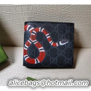 Cheapest Gucci Kingsnake Print GG Supreme Canvas Wallet 451268 Black 2023