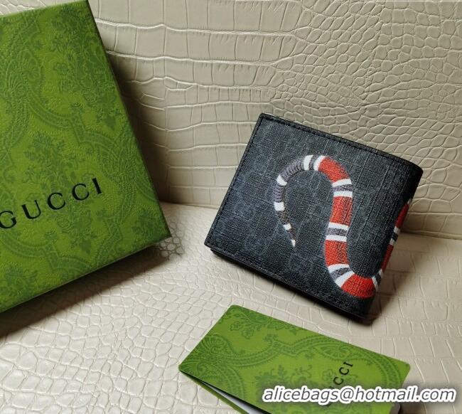 Cheapest Gucci Kingsnake Print GG Supreme Canvas Wallet 451268 Black 2023