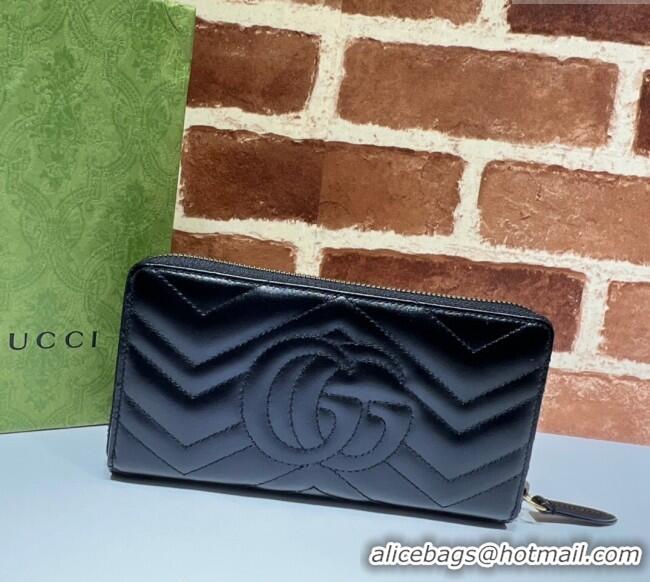 Spot Bulk Gucci GG Marmont Matelasse Leather Zip Around Wallet 443123 Black 2023