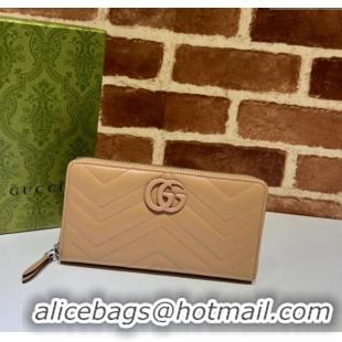 Luxury Classic Gucci GG Marmont Matelasse Leather Zip Around Wallet 443123 Rose Beige 2023
