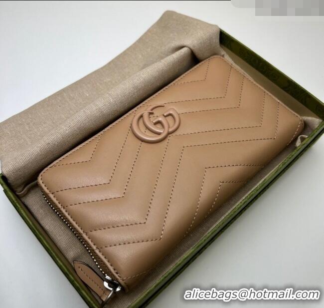Luxury Classic Gucci GG Marmont Matelasse Leather Zip Around Wallet 443123 Rose Beige 2023