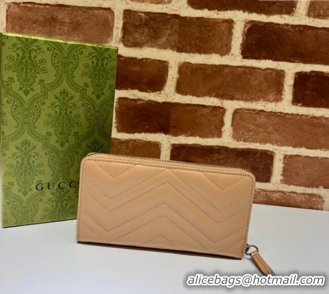 Luxury Classic Gucci GG Marmont Matelasse Leather Zip Around Wallet 443123 Rose Beige 2023