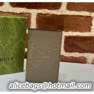 Good Price Gucci Jumbo GG Leather Card Case Wallet 739478 Taupe Brown 2023