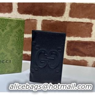 Top Quality Gucci Jumbo GG Leather Card Case Wallet 739478 Black 2023