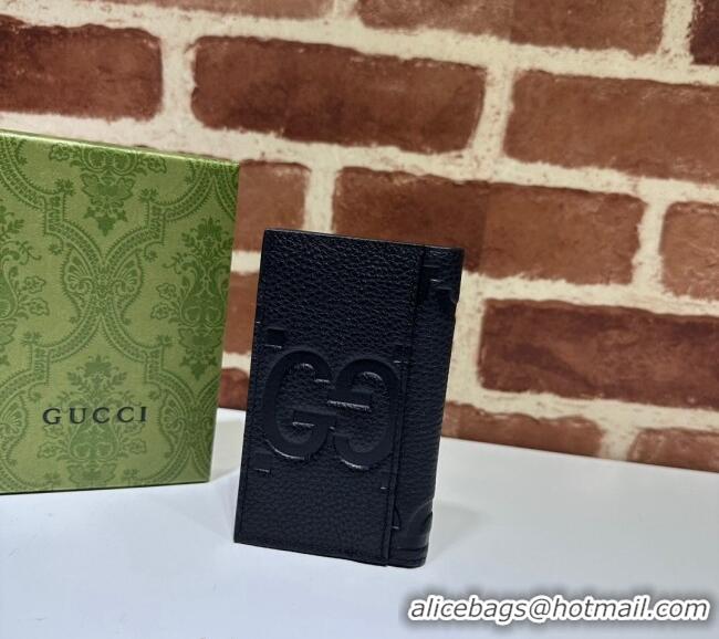 Top Quality Gucci Jumbo GG Leather Card Case Wallet 739478 Black 2023
