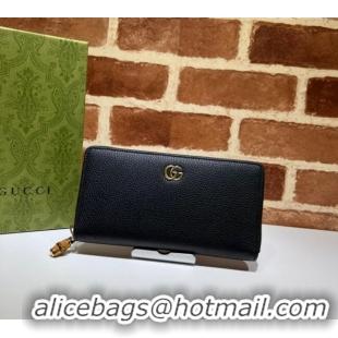 Grade Quality Gucci Leather Zip Around Wallet with Bamboo 739499 Black 2023