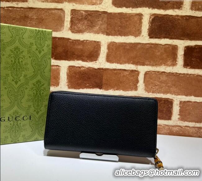Grade Quality Gucci Leather Zip Around Wallet with Bamboo 739499 Black 2023