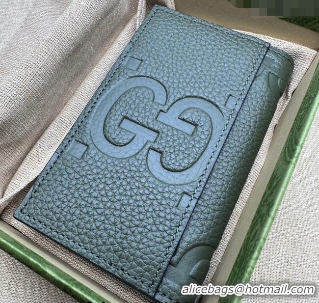 Big Discount Gucci Jumbo GG Leather Card Case Wallet 739478 Dark Green 2023