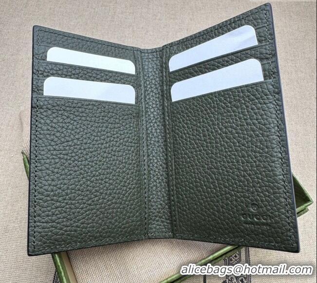 Big Discount Gucci Jumbo GG Leather Card Case Wallet 739478 Dark Green 2023