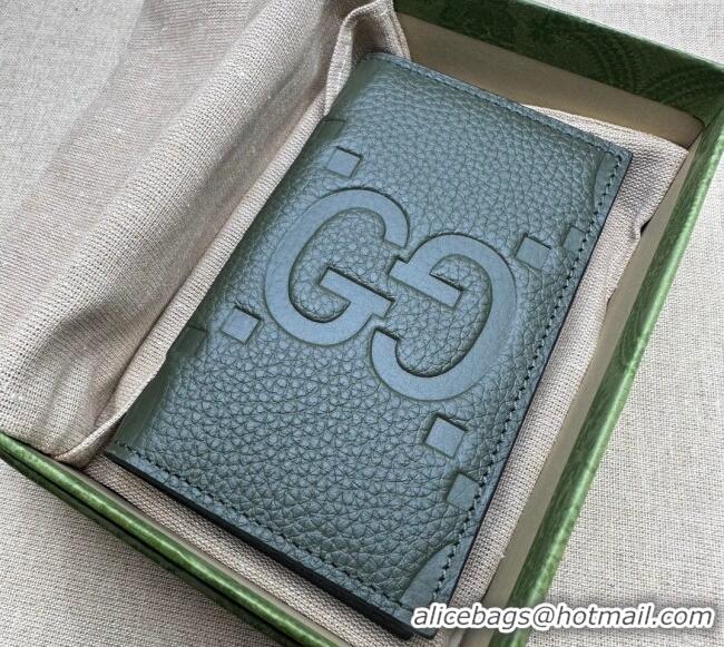 Big Discount Gucci Jumbo GG Leather Card Case Wallet 739478 Dark Green 2023