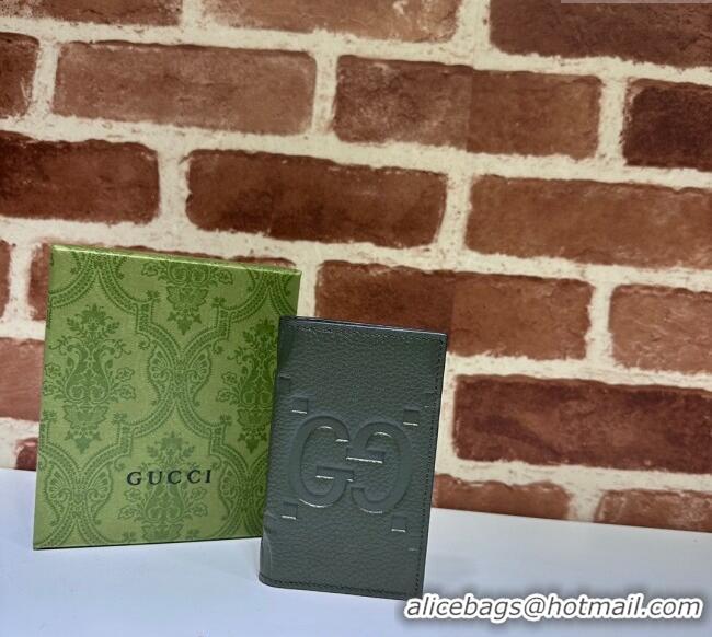 Big Discount Gucci Jumbo GG Leather Card Case Wallet 739478 Dark Green 2023