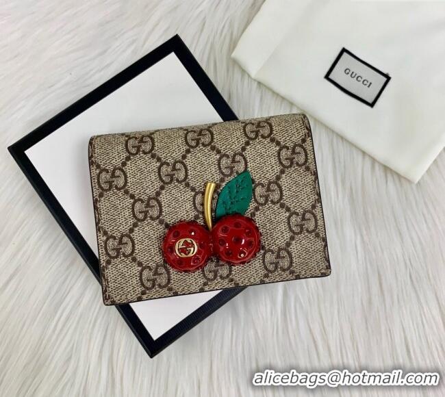 Best Quality Gucci GG Canvas Card Case Wallet with Red Cherry G08043 2023