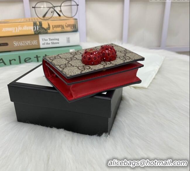 Best Quality Gucci GG Canvas Card Case Wallet with Red Cherry G08043 2023