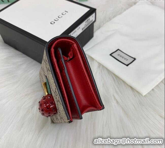 Best Quality Gucci GG Canvas Card Case Wallet with Red Cherry G08043 2023