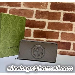 Original Cheap Gucci Blondie Leather Zip-Around Wallet 760312 Grey 2023