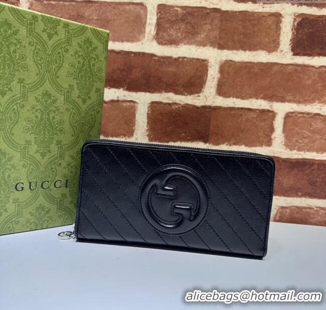 Discount Gucci Blondie Leather Zip-Around Wallet 760312 Black 2023