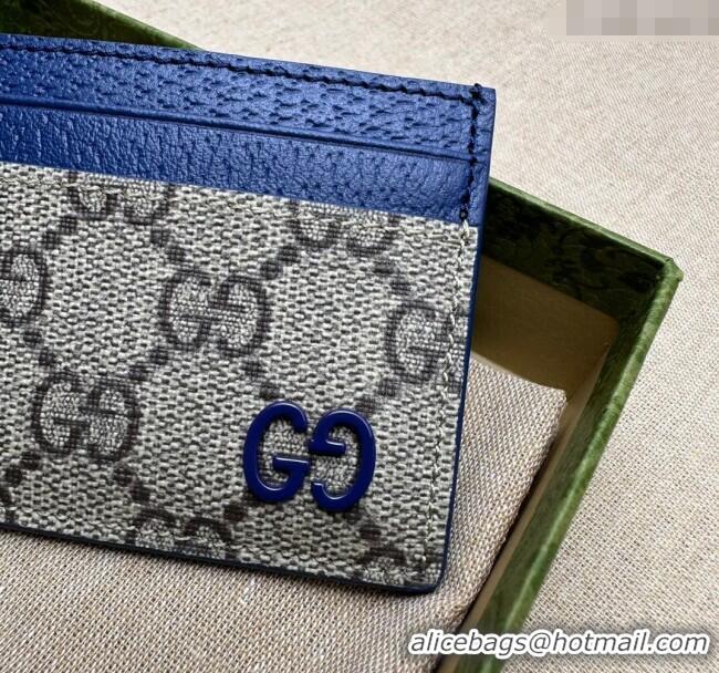 Modern Classic Gucci Card Case with GG Detail 768248 Blue Leather 2023