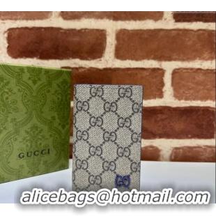 Famous Brand Gucci Long Card Case with GG Detail 768249 Blue Leather 2023