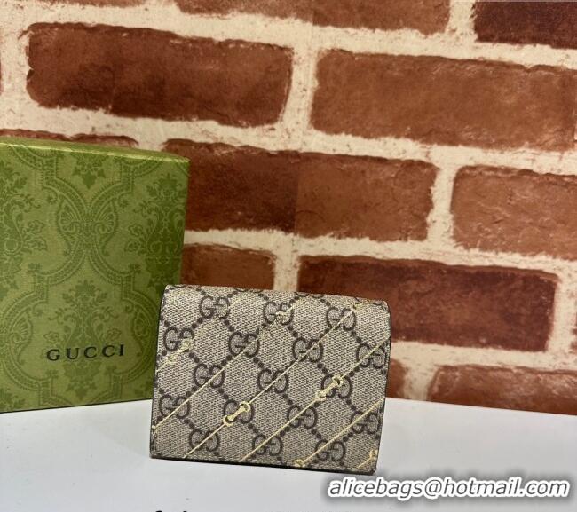 Top Quality Gucci Card case Wallet in Beige Horsebit Striped GG Canvas 774332 2023