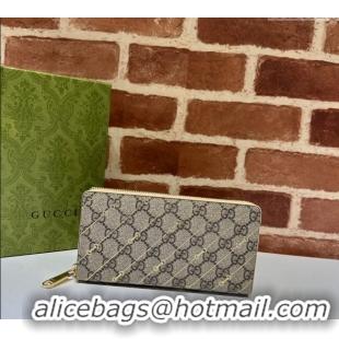 Fashion Cheap Gucci Zip Around Wallet in Beige Horsebit Striped GG Canvas 774331 2023