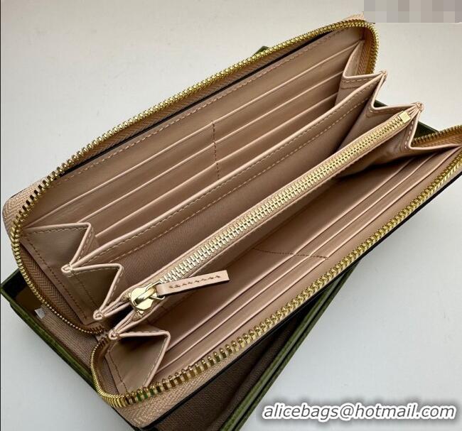 Fashion Cheap Gucci Zip Around Wallet in Beige Horsebit Striped GG Canvas 774331 2023