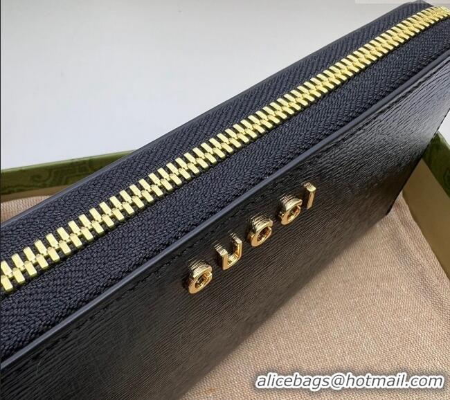 Inexpensive Gucci Leather Zip Around Wallet with Gucci script 772642 Black 2023