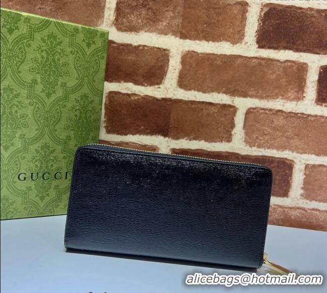 Inexpensive Gucci Leather Zip Around Wallet with Gucci script 772642 Black 2023
