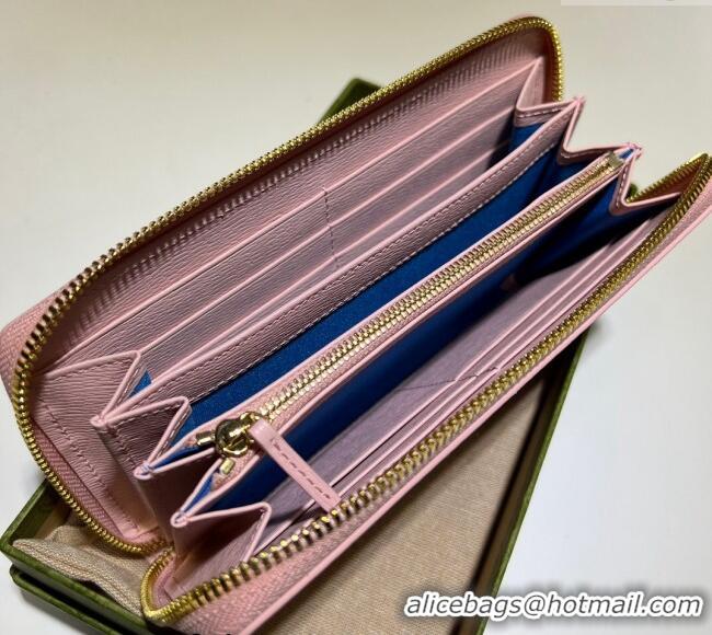 Good Product Gucci Leather Zip Around Wallet with Gucci script 772642 Light Pink 2023