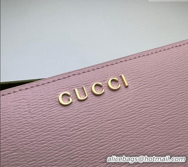 Good Product Gucci Leather Zip Around Wallet with Gucci script 772642 Light Pink 2023