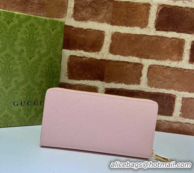 Good Product Gucci Leather Zip Around Wallet with Gucci script 772642 Light Pink 2023