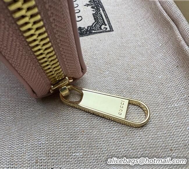 Good Product Gucci Leather Zip Around Wallet with Gucci script 772642 Light Pink 2023