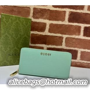 Reasonable Price Gucci Leather Zip Around Wallet with Gucci script 772642 Pale Green 2023