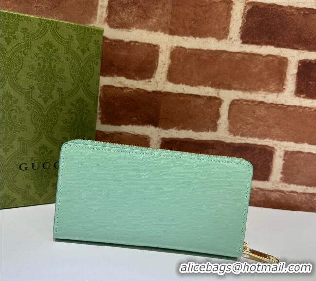 Reasonable Price Gucci Leather Zip Around Wallet with Gucci script 772642 Pale Green 2023