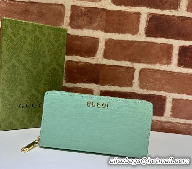 Reasonable Price Gucci Leather Zip Around Wallet with Gucci script 772642 Pale Green 2023