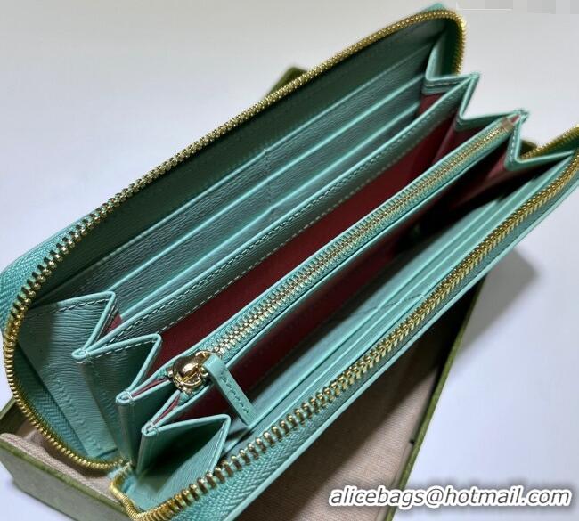 Reasonable Price Gucci Leather Zip Around Wallet with Gucci script 772642 Pale Green 2023