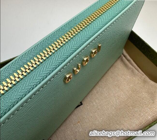 Reasonable Price Gucci Leather Zip Around Wallet with Gucci script 772642 Pale Green 2023