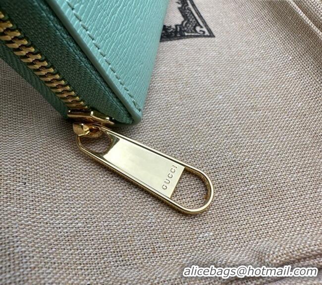 Reasonable Price Gucci Leather Zip Around Wallet with Gucci script 772642 Pale Green 2023
