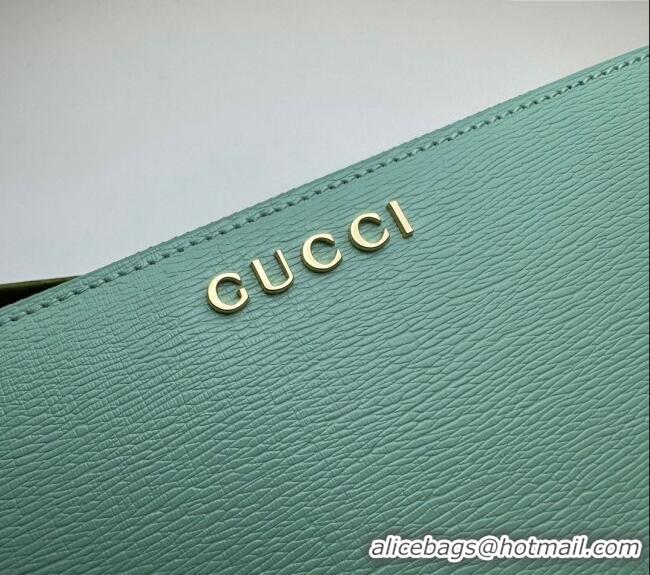 Reasonable Price Gucci Leather Zip Around Wallet with Gucci script 772642 Pale Green 2023