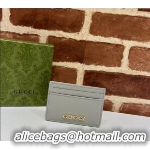 Good Taste Gucci Leather Card case Wallet with Gucci script 773428 Light Grey 2023