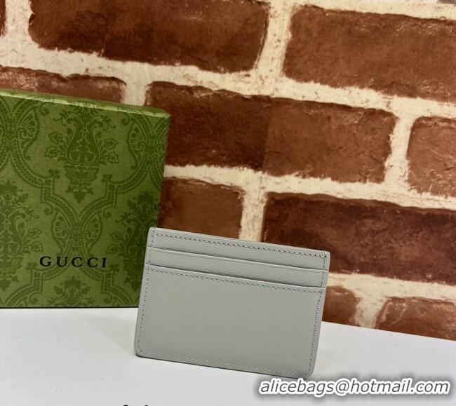 Good Taste Gucci Leather Card case Wallet with Gucci script 773428 Light Grey 2023