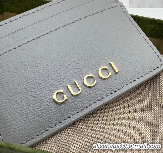 Good Taste Gucci Leather Card case Wallet with Gucci script 773428 Light Grey 2023