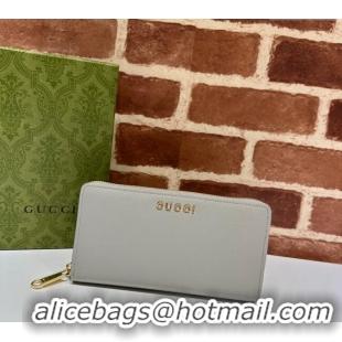 Promotional Gucci Leather Zip Around Wallet with Gucci script 772642 Light Grey 2023