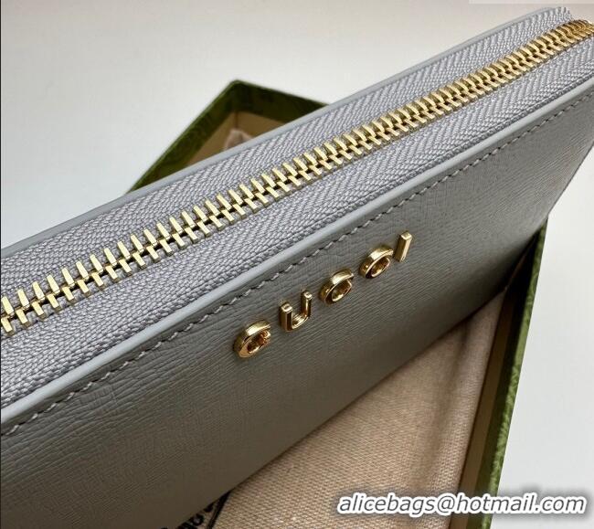 Promotional Gucci Leather Zip Around Wallet with Gucci script 772642 Light Grey 2023