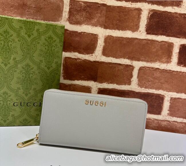 Promotional Gucci Leather Zip Around Wallet with Gucci script 772642 Light Grey 2023