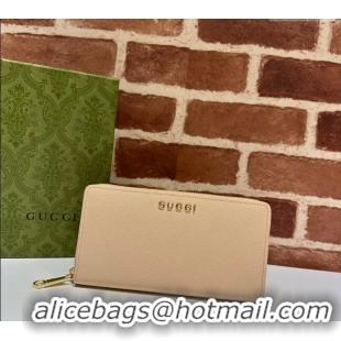 Reasonable Price Gucci Leather Zip Around Wallet with Gucci script 772642 Light Beige 2023