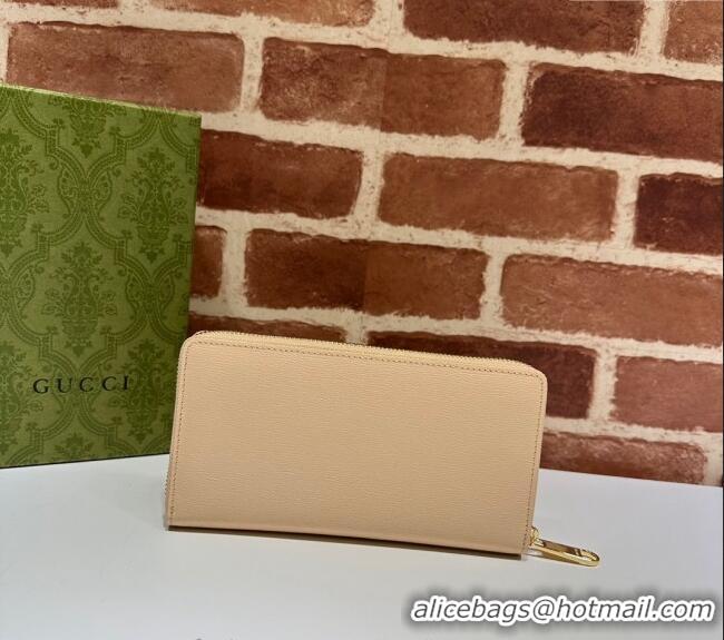 Reasonable Price Gucci Leather Zip Around Wallet with Gucci script 772642 Light Beige 2023