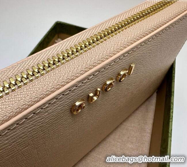 Reasonable Price Gucci Leather Zip Around Wallet with Gucci script 772642 Light Beige 2023