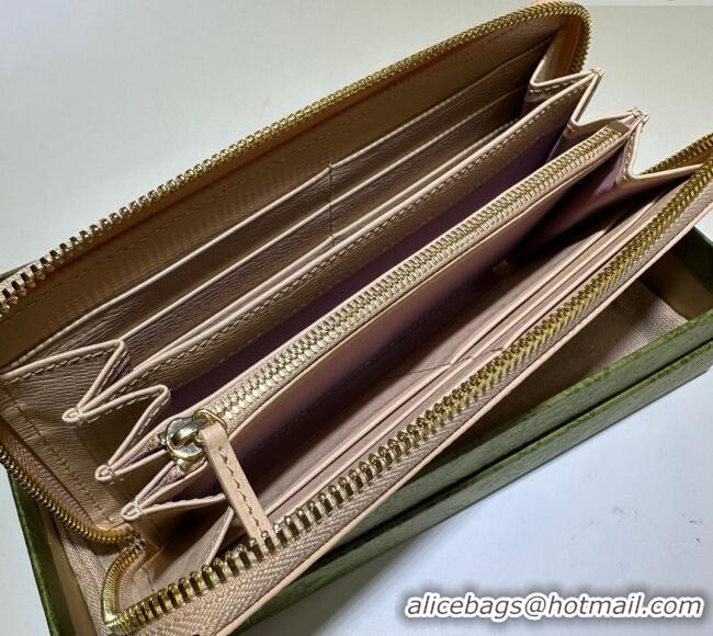 Reasonable Price Gucci Leather Zip Around Wallet with Gucci script 772642 Light Beige 2023